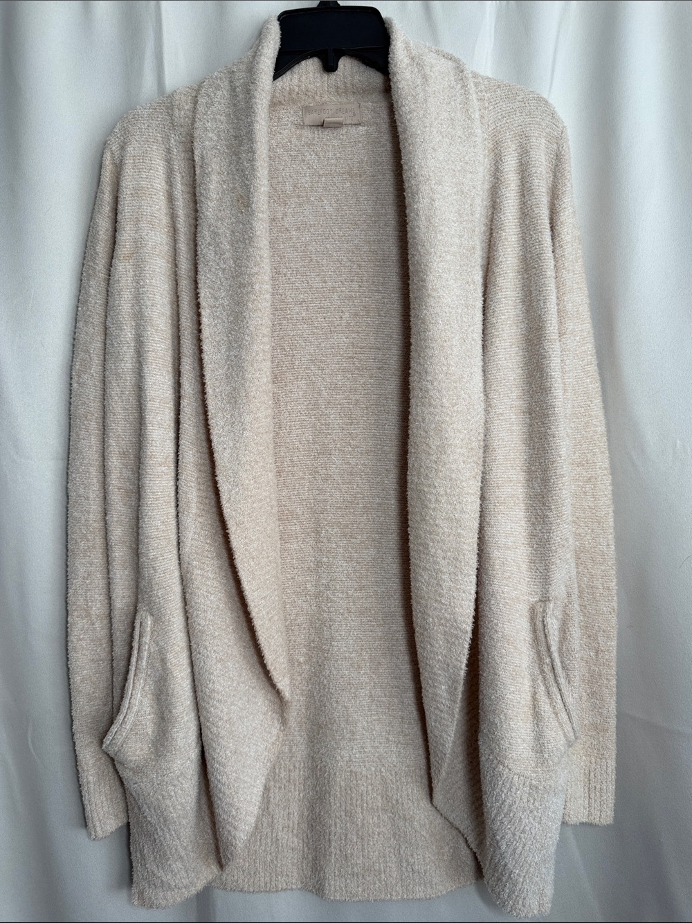Barefoot Dreams CozyChic Lite Circle Cardigan Draped Shawl Collar Beige XS/S